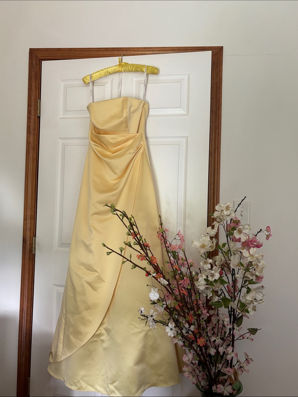 David's Bridal Canary Yellow Strapless Satin Bridesmaid Dress